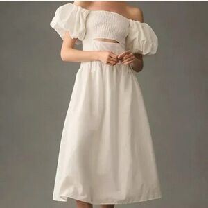 ANTHROPOLOGIE MOON RIVER OFF-THE-SHOULDER WHITE Peek-a-Boo DRESS Stunning
